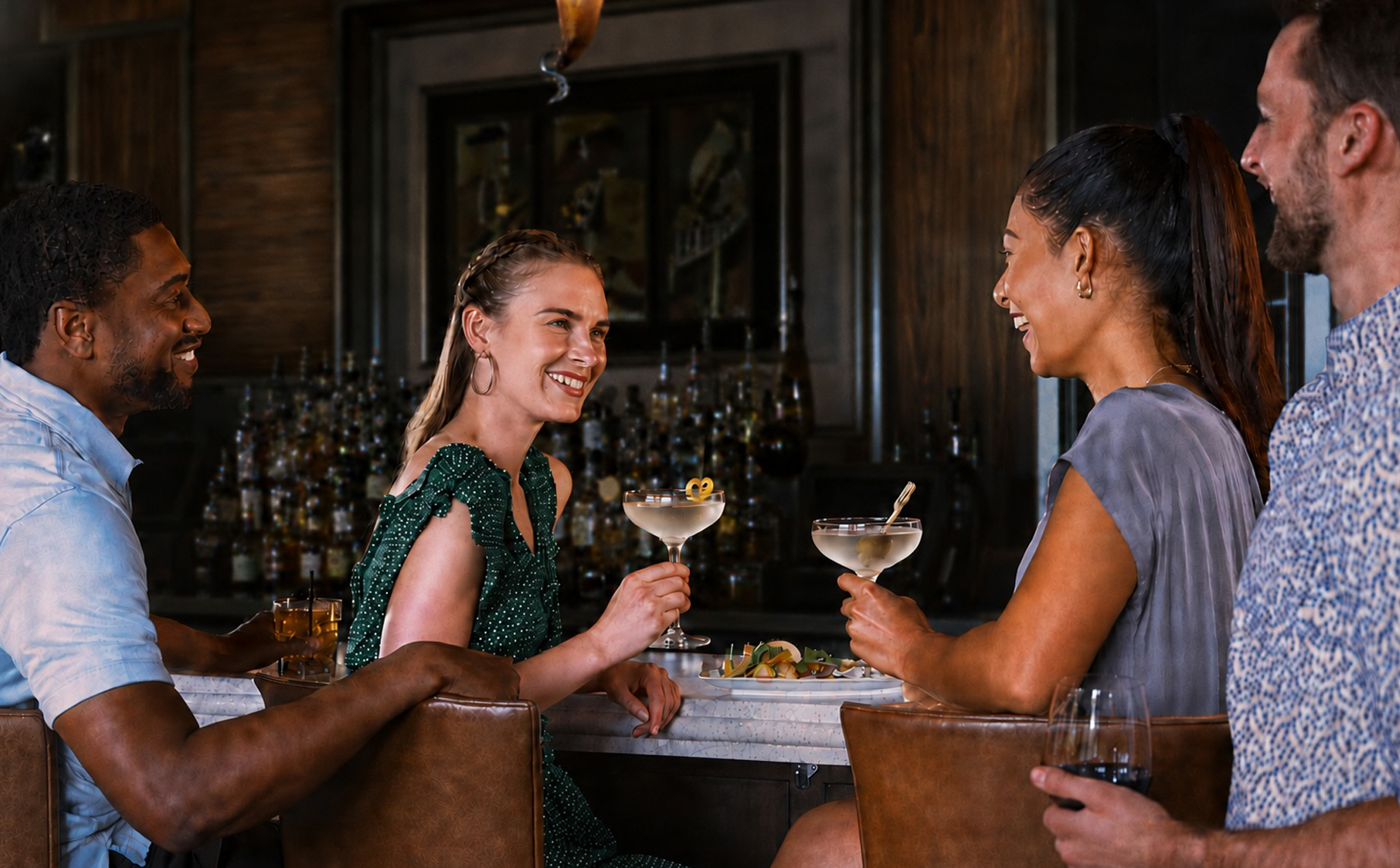 Friends enjoying Happy Hour at the Ruth's Chris bar