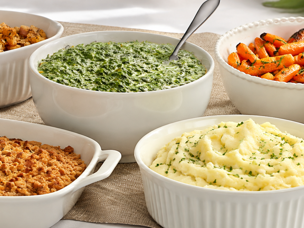 Thanksgiving Sides-to-Go set together on a Thanksgiving table