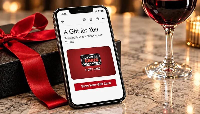 Phone displaying a Ruth's Chris e-gift card